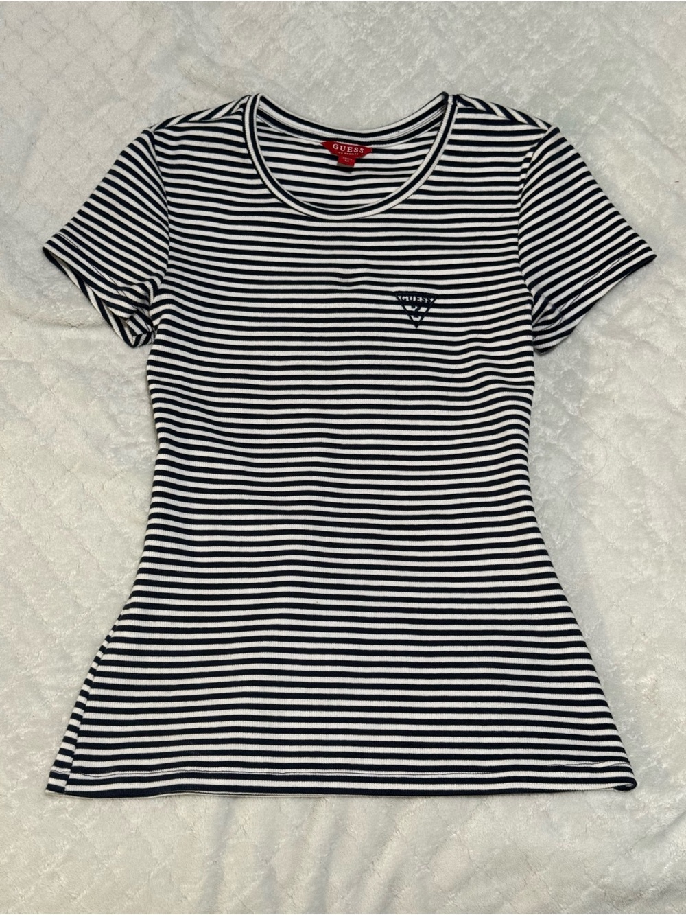 GUESS Navy & White Striped Short Sleeve Tee